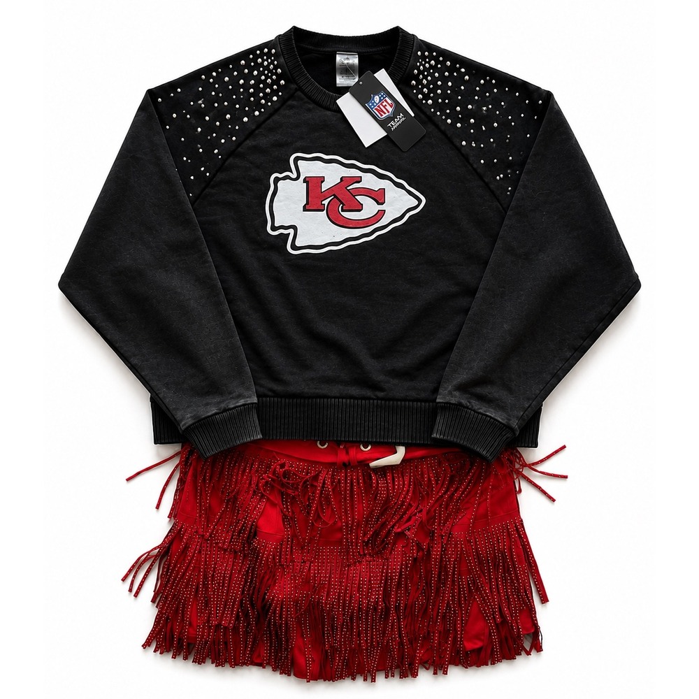 Gameday Couture Kansas City Chiefs Studded Sweatshirt and Fringe Skirt Set L